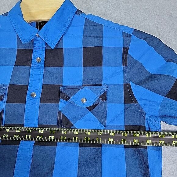 Guess Flannel Shirt Men's Large Blue/Black Slim Fit Button Up Long Sleeve Preppy - Picture 5 of 13